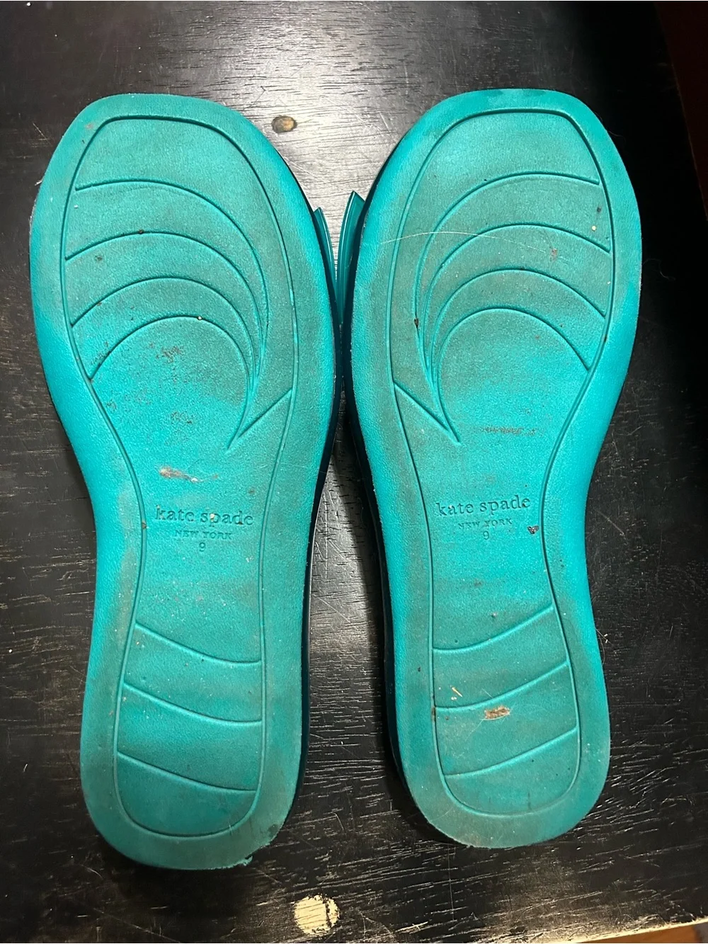kate spade Teal Jelly Bow Slide Sandals